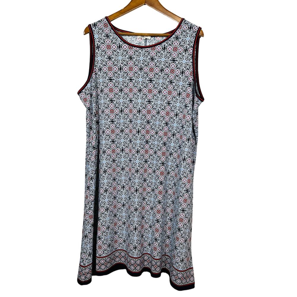 Max Studio Shift Dress Sleeveless Loose Fit Casual Red White Blue - 1X